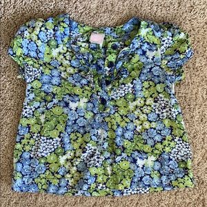 Janie and Jack blue green floral shirt sleeve top